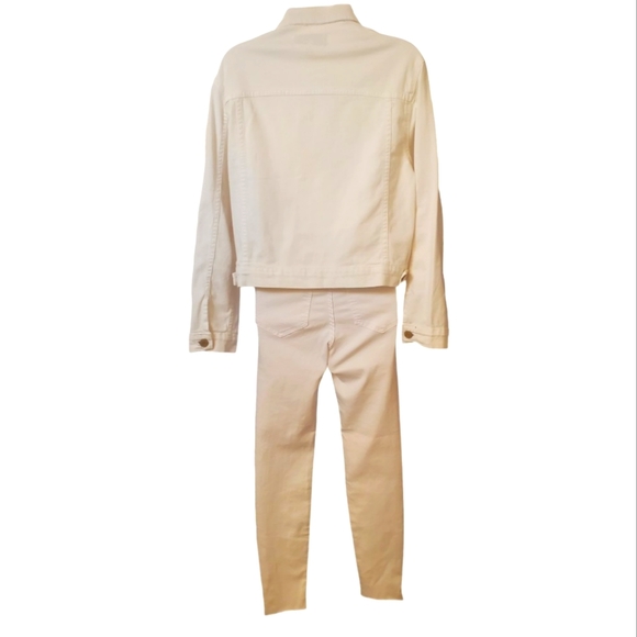 White Etienne Marcel Denim Jacket and Jeans both with Red Zipper - Picture 12 of 13